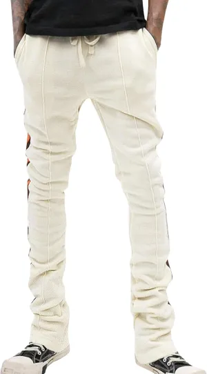 Stacked Sweatpants for Men Workout Joggers Gym Tapered Trousers Athletic Pants Casual Splicing Drawstring Sweat Pants