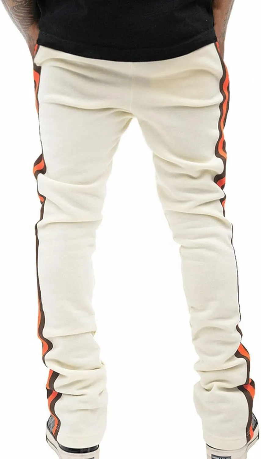 Stacked Sweatpants for Men Workout Joggers Gym Tapered Trousers Athletic Pants Casual Splicing Drawstring Sweat Pants