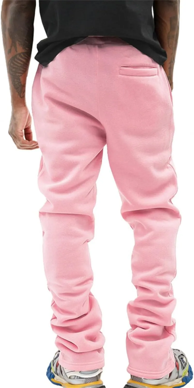 Stacked Sweatpants for Men Workout Joggers Gym Tapered Trousers Athletic Pants Casual Splicing Drawstring Sweat Pants