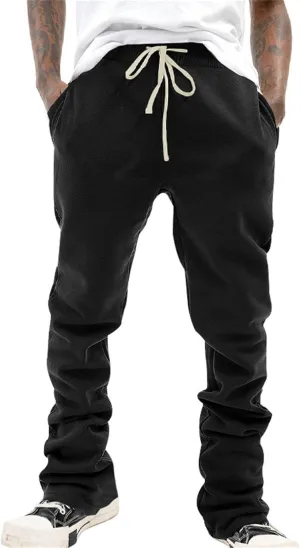 Stacked Sweatpants for Men Workout Joggers Gym Tapered Trousers Athletic Pants Casual Splicing Drawstring Sweat Pants