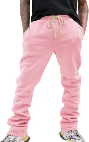 Stacked Sweatpants for Men Workout Joggers Gym Tapered Trousers Athletic Pants Casual Splicing Drawstring Sweat Pants