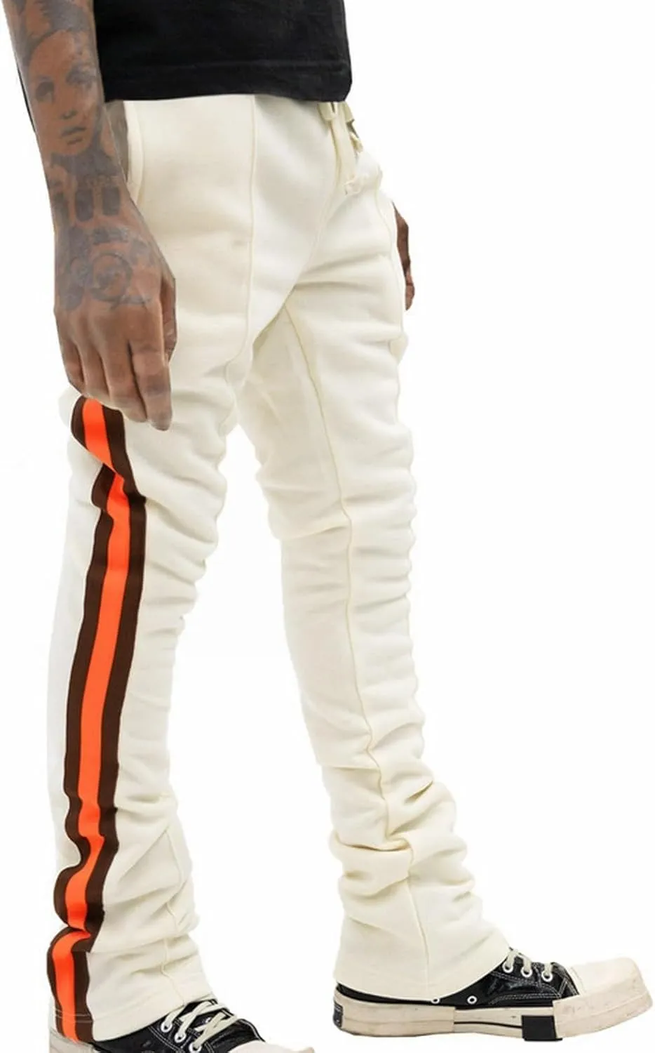 Stacked Sweatpants for Men Workout Joggers Gym Tapered Trousers Athletic Pants Casual Splicing Drawstring Sweat Pants