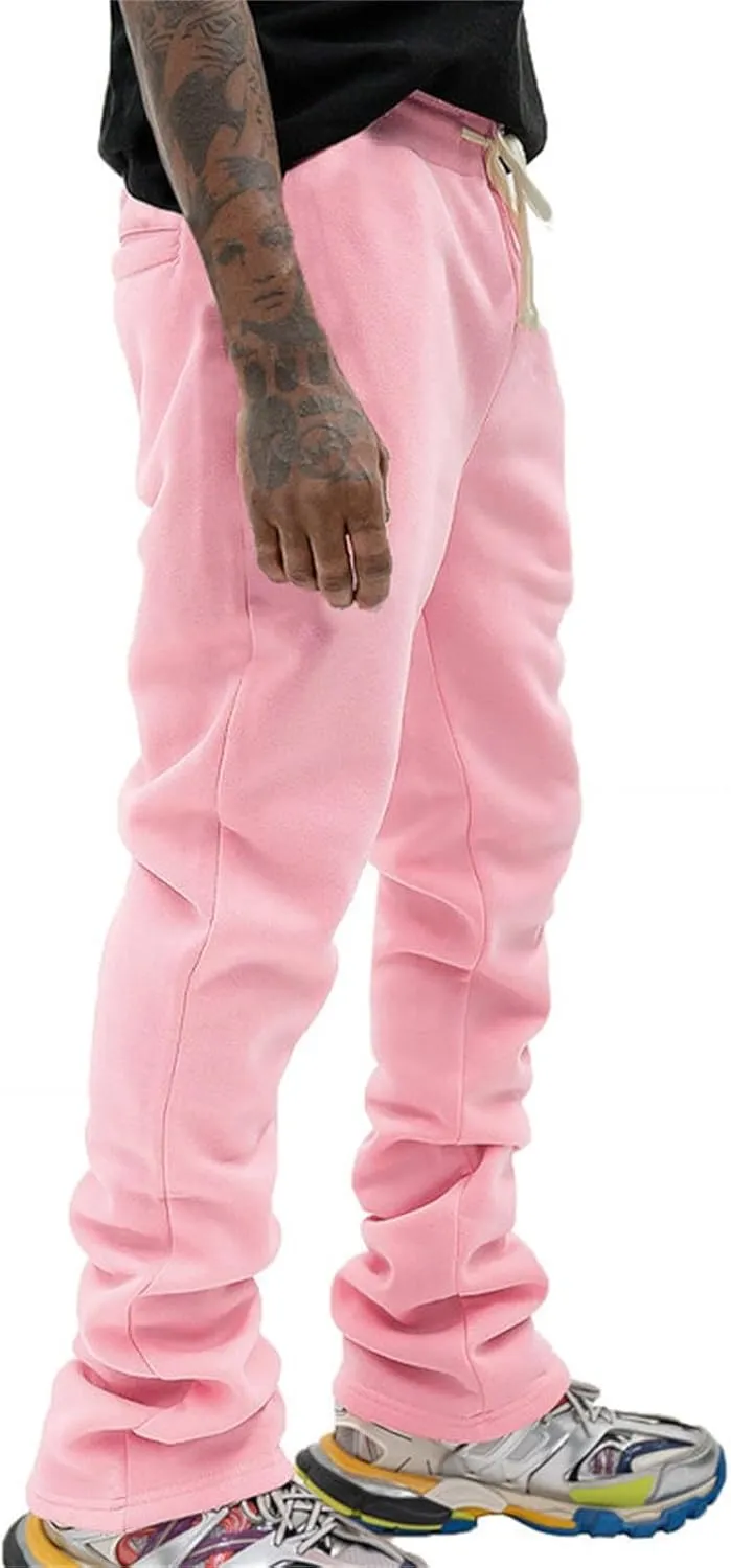 Stacked Sweatpants for Men Workout Joggers Gym Tapered Trousers Athletic Pants Casual Splicing Drawstring Sweat Pants