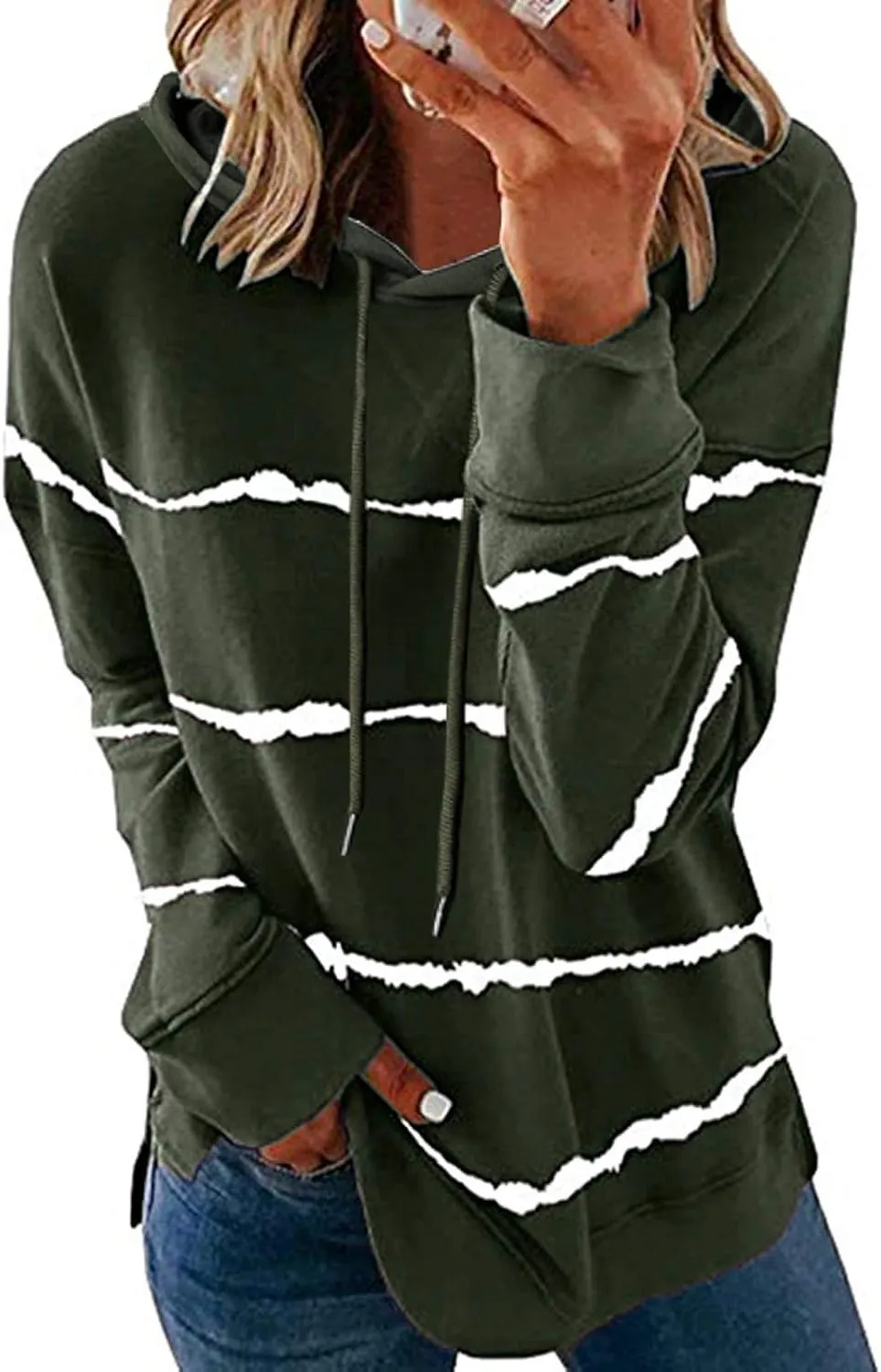 Striped Sweatshirt Women 2024 Long Sleeve Crewneck Pullover Shirts Loose Fit Tunic Tops Comfy Casual Fall Clothes