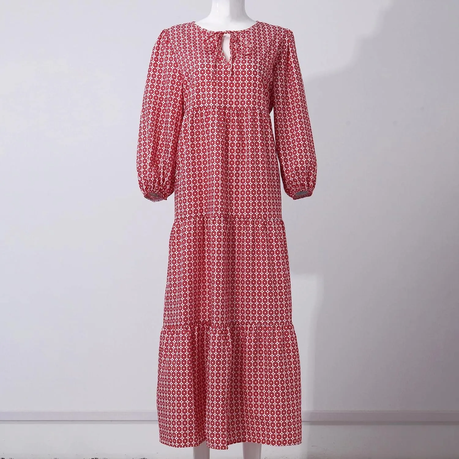 Summer Boho Dresses for Women 2025 Puff Sleeve Flower Geometric Maxi Dress Comfy Tiered Gingham Long Flowy Dress