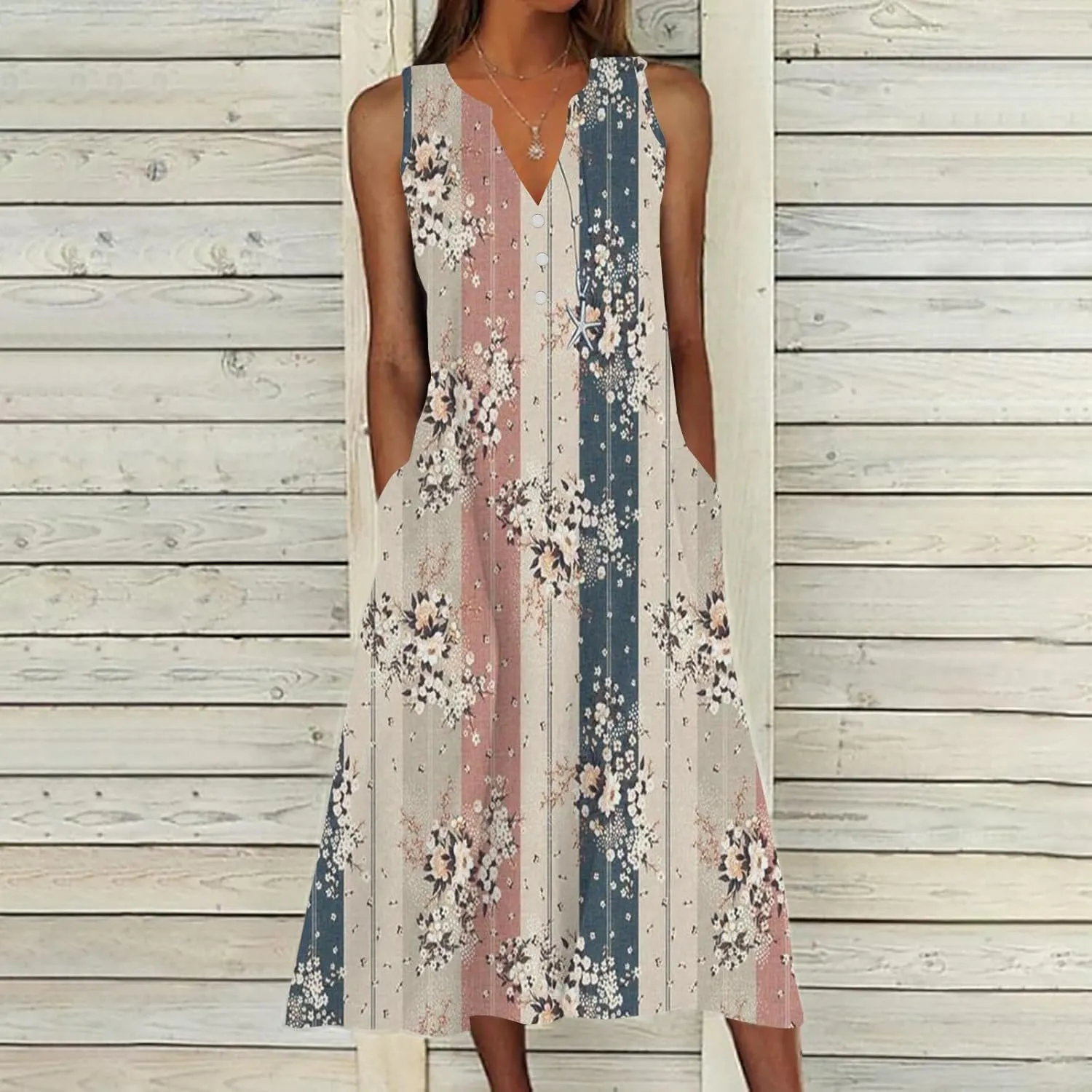 Summer Dresses for Women 2025 Casual Boho Beach Vacation Dress Floral V Neck Sundress Trendy Sleeveless Long Dresses