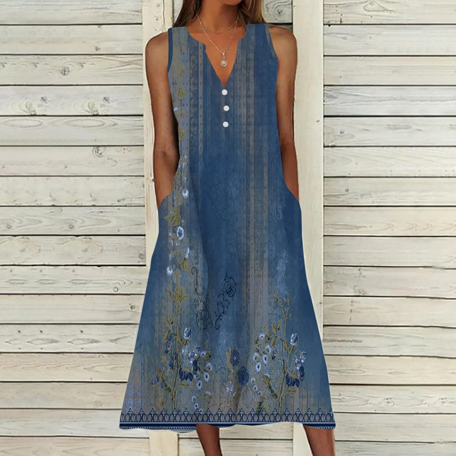 Summer Dresses for Women 2025 Casual Boho Beach Vacation Dress Floral V Neck Sundress Trendy Sleeveless Long Dresses