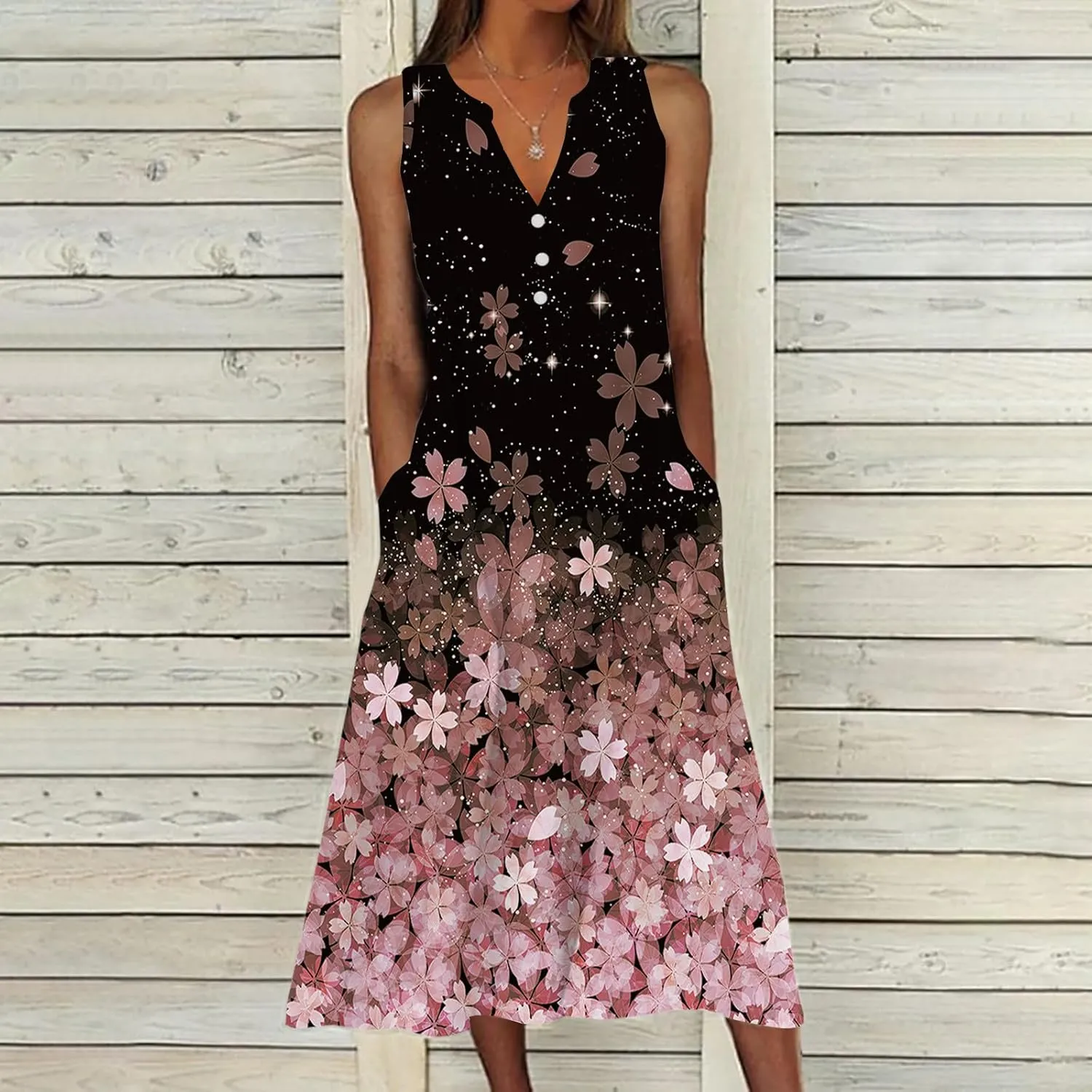 Summer Dresses for Women 2025 Casual Boho Beach Vacation Dress Floral V Neck Sundress Trendy Sleeveless Long Dresses
