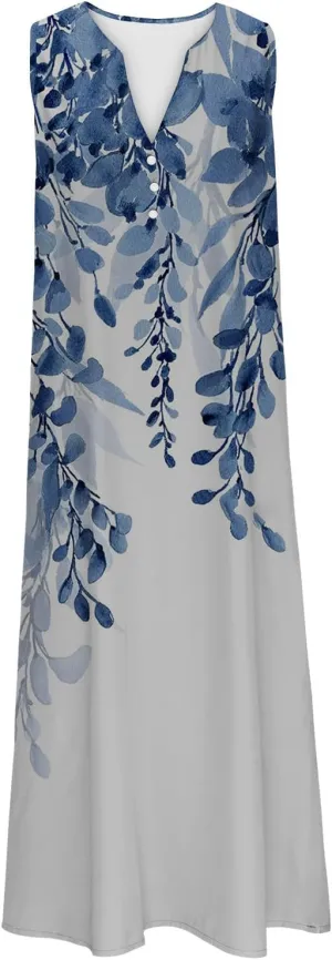Summer Dresses for Women 2025 Casual Boho Beach Vacation Dress Floral V Neck Sundress Trendy Sleeveless Long Dresses
