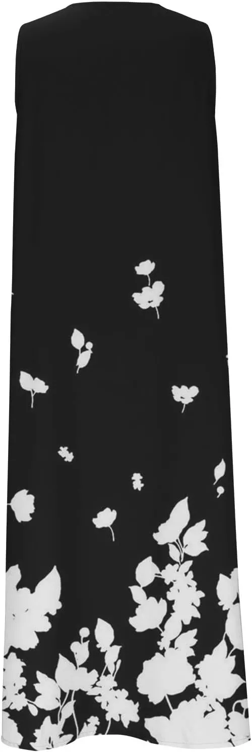 Summer Dresses for Women 2025 Casual Boho Beach Vacation Dress Floral V Neck Sundress Trendy Sleeveless Long Dresses