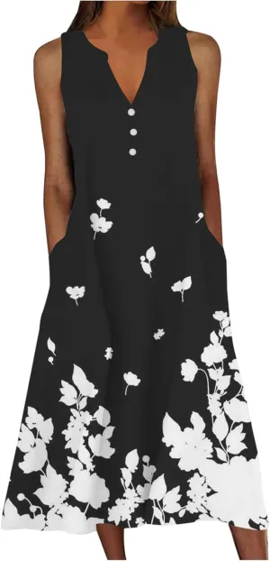 Summer Dresses for Women 2025 Casual Boho Beach Vacation Dress Floral V Neck Sundress Trendy Sleeveless Long Dresses