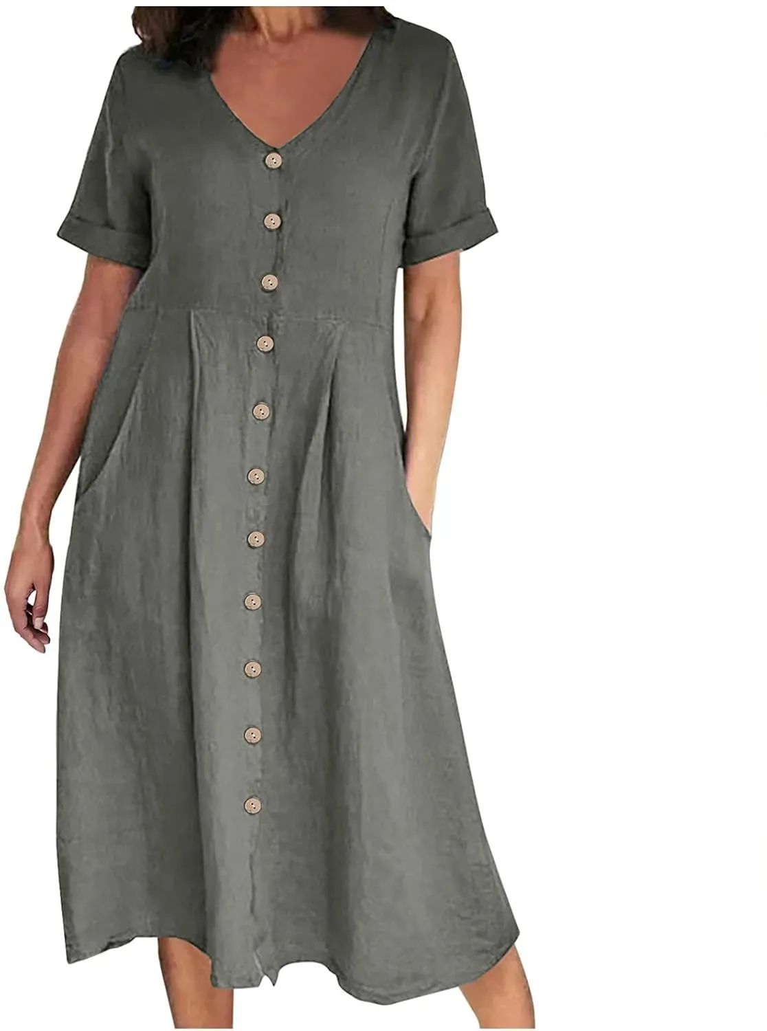 Summer Dresses for Women 2025 Casual Plus Size Short Sleeve V Neck Midi Dresses Spring Beach Vacation Outfits