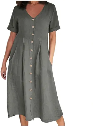 Summer Dresses for Women 2025 Casual Plus Size Short Sleeve V Neck Midi Dresses Spring Beach Vacation Outfits