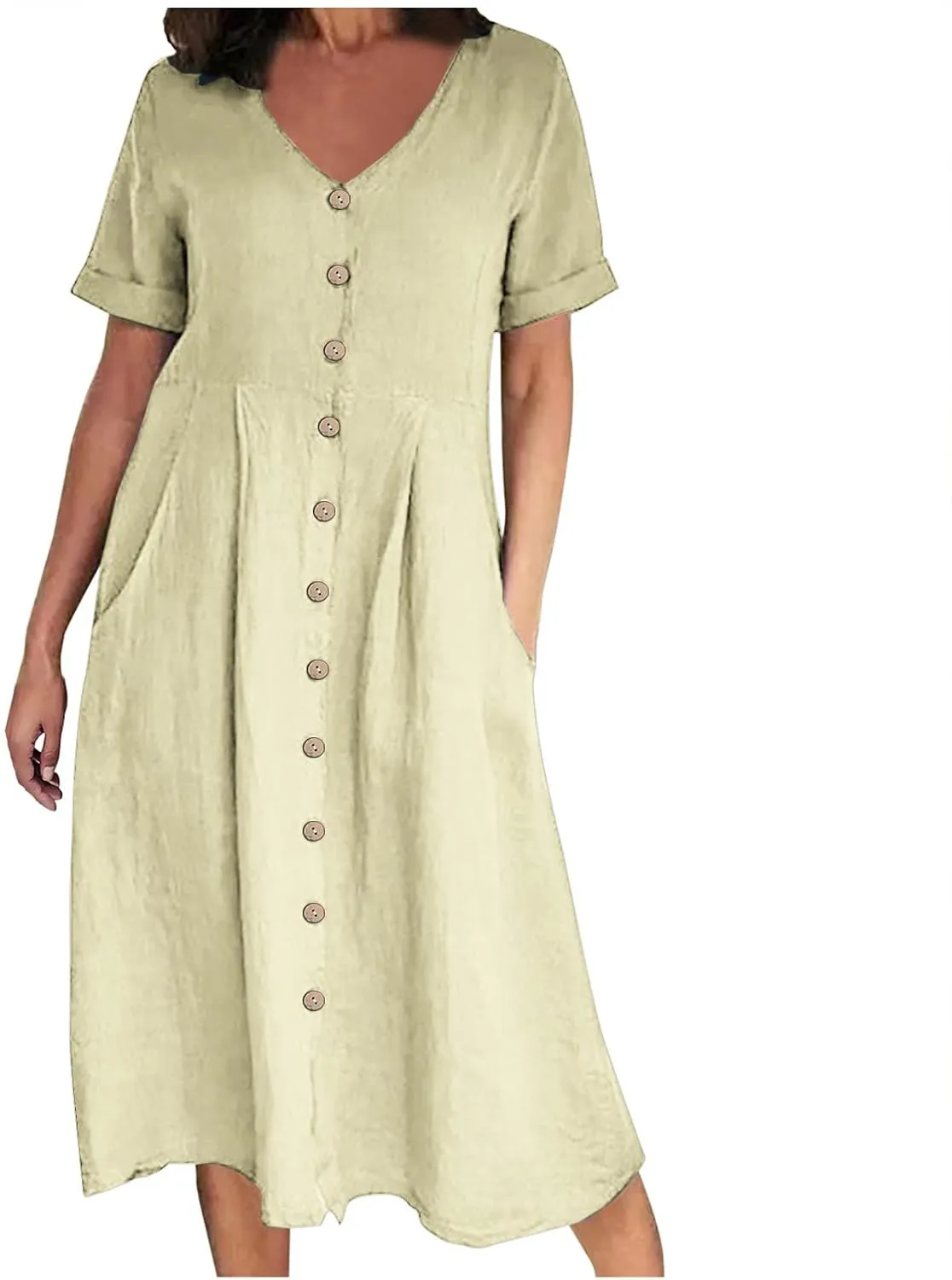 Summer Dresses for Women 2025 Casual Plus Size Short Sleeve V Neck Midi Dresses Spring Beach Vacation Outfits