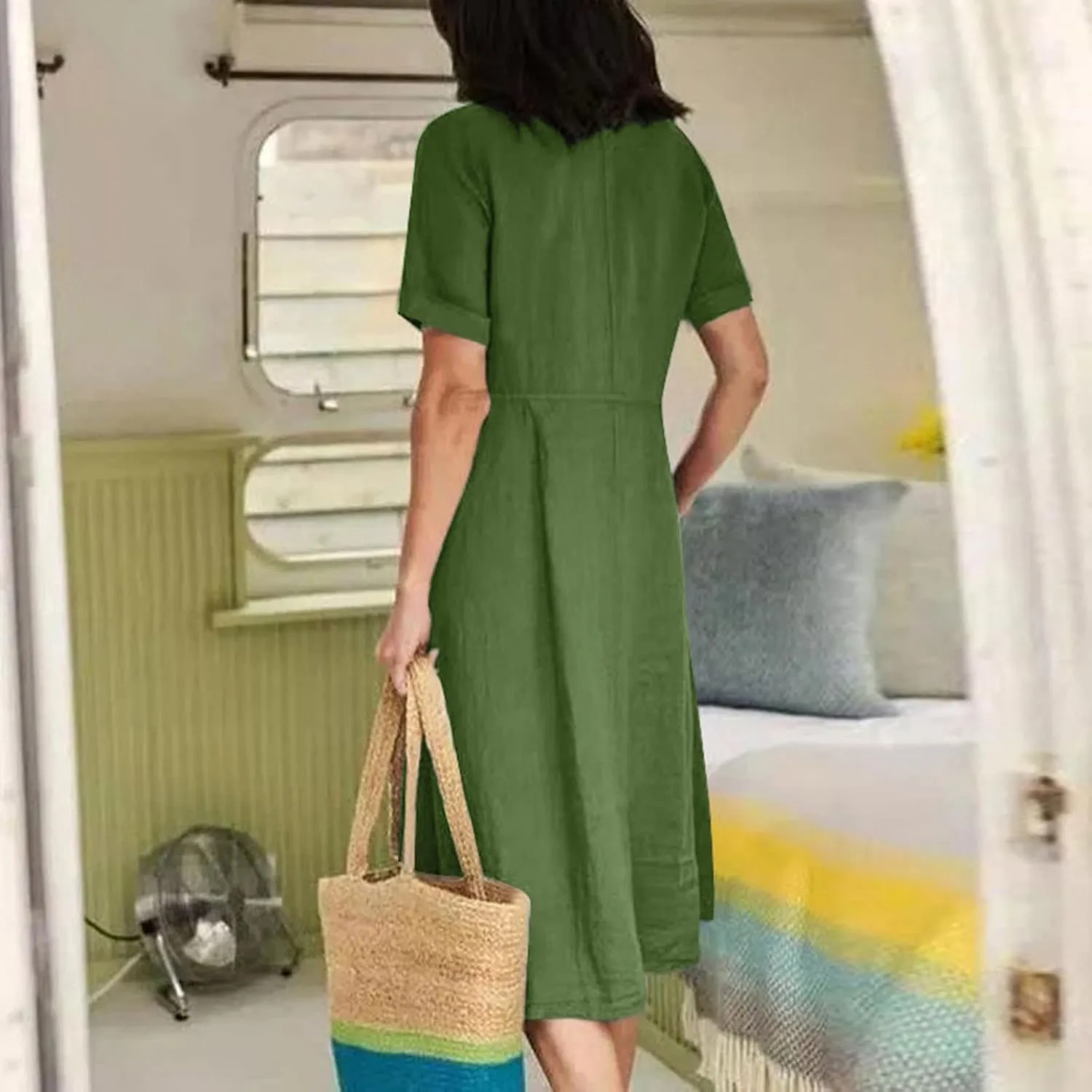 Summer Dresses for Women 2025 Casual Plus Size Short Sleeve V Neck Midi Dresses Spring Beach Vacation Outfits