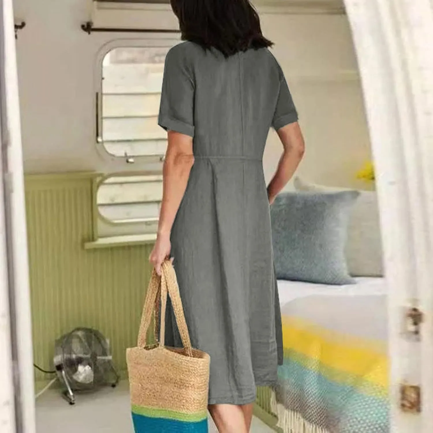 Summer Dresses for Women 2025 Casual Plus Size Short Sleeve V Neck Midi Dresses Spring Beach Vacation Outfits