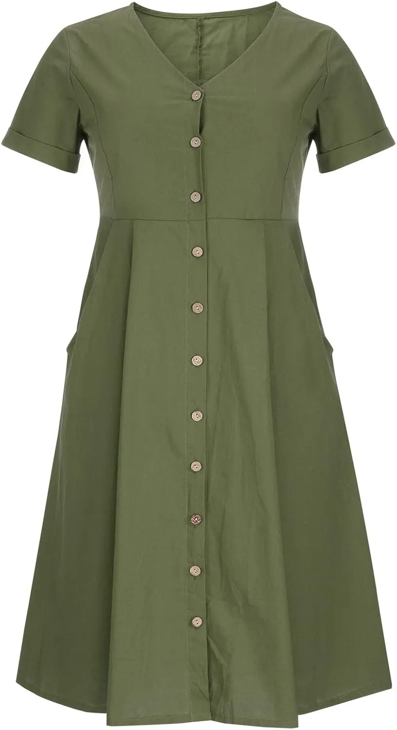Summer Dresses for Women 2025 Casual Plus Size Short Sleeve V Neck Midi Dresses Spring Beach Vacation Outfits