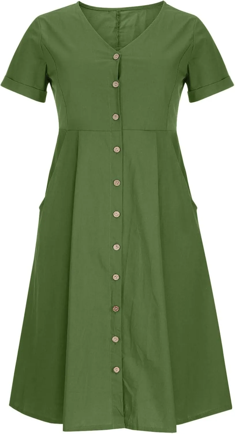 Summer Dresses for Women 2025 Casual Plus Size Short Sleeve V Neck Midi Dresses Spring Beach Vacation Outfits
