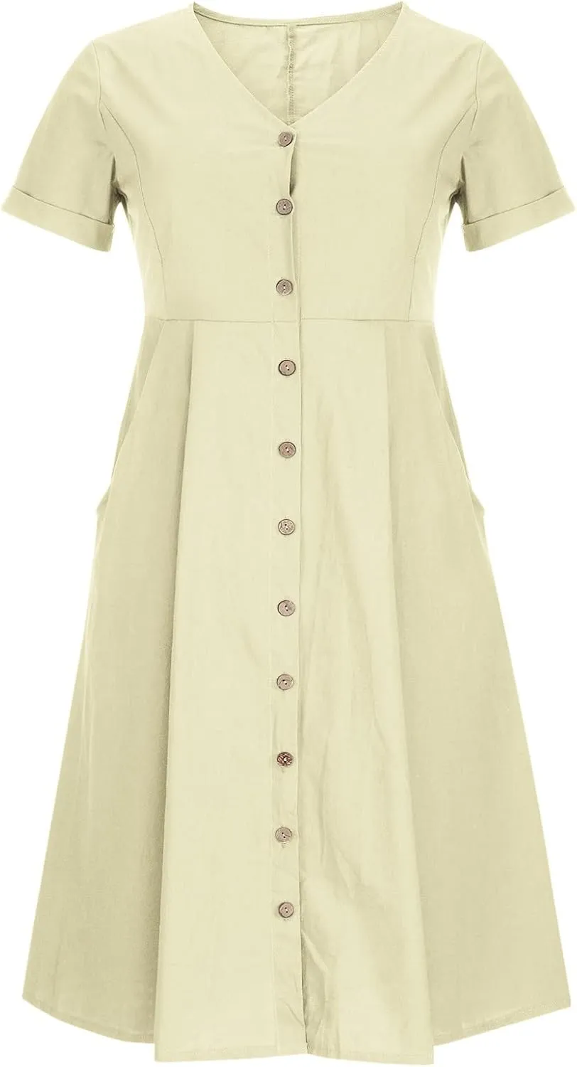 Summer Dresses for Women 2025 Casual Plus Size Short Sleeve V Neck Midi Dresses Spring Beach Vacation Outfits