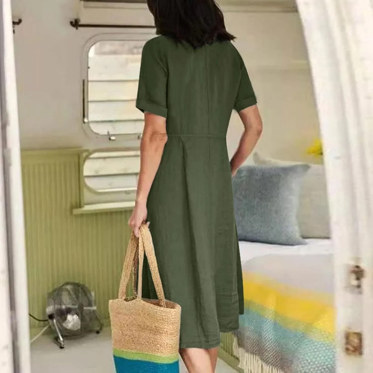 Summer Dresses for Women 2025 Casual Plus Size Short Sleeve V Neck Midi Dresses Spring Beach Vacation Outfits