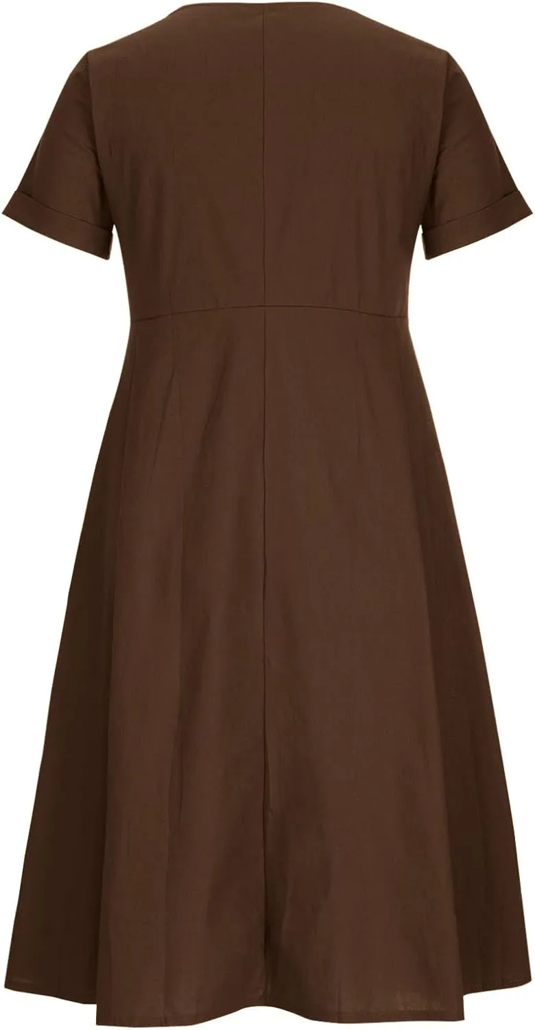 Summer Dresses for Women 2025 Casual Plus Size Short Sleeve V Neck Midi Dresses Spring Beach Vacation Outfits