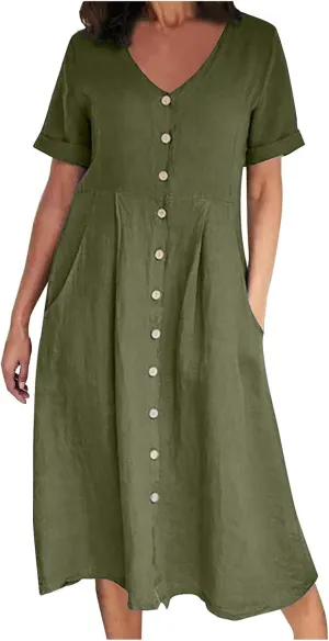 Summer Dresses for Women 2025 Casual Plus Size Short Sleeve V Neck Midi Dresses Spring Beach Vacation Outfits