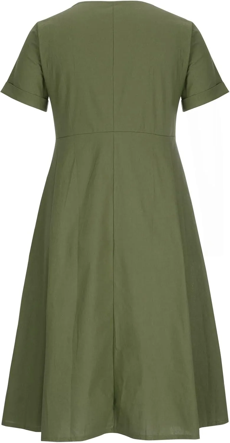 Summer Dresses for Women 2025 Casual Plus Size Short Sleeve V Neck Midi Dresses Spring Beach Vacation Outfits