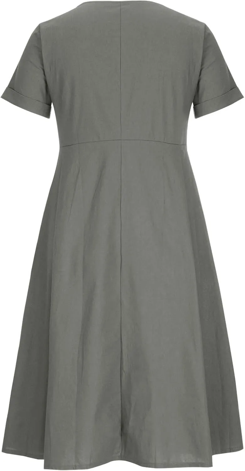 Summer Dresses for Women 2025 Casual Plus Size Short Sleeve V Neck Midi Dresses Spring Beach Vacation Outfits
