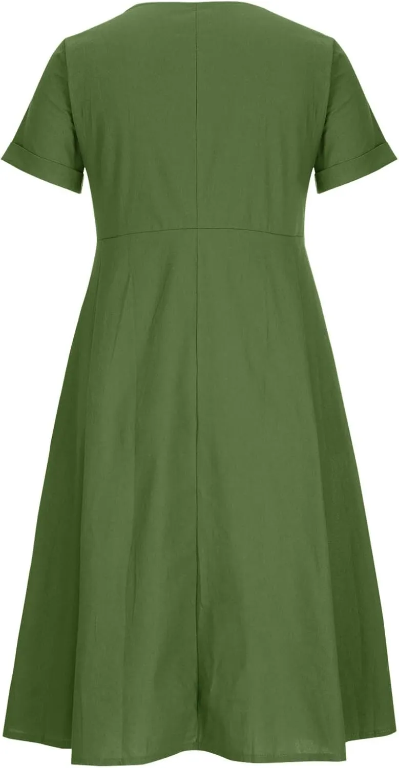 Summer Dresses for Women 2025 Casual Plus Size Short Sleeve V Neck Midi Dresses Spring Beach Vacation Outfits