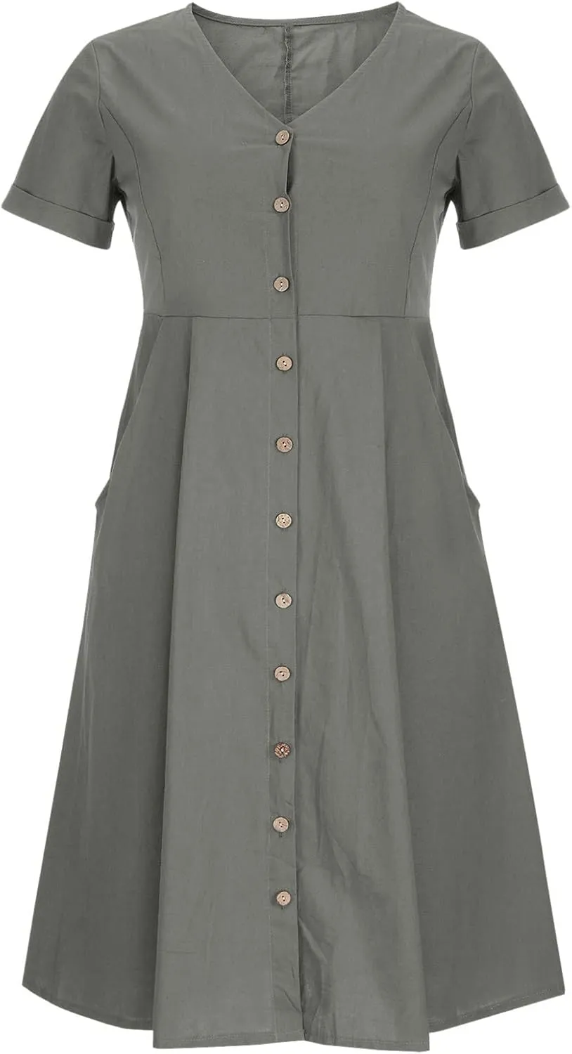Summer Dresses for Women 2025 Casual Plus Size Short Sleeve V Neck Midi Dresses Spring Beach Vacation Outfits