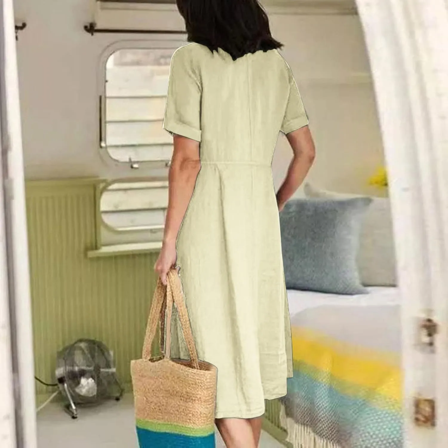 Summer Dresses for Women 2025 Casual Plus Size Short Sleeve V Neck Midi Dresses Spring Beach Vacation Outfits