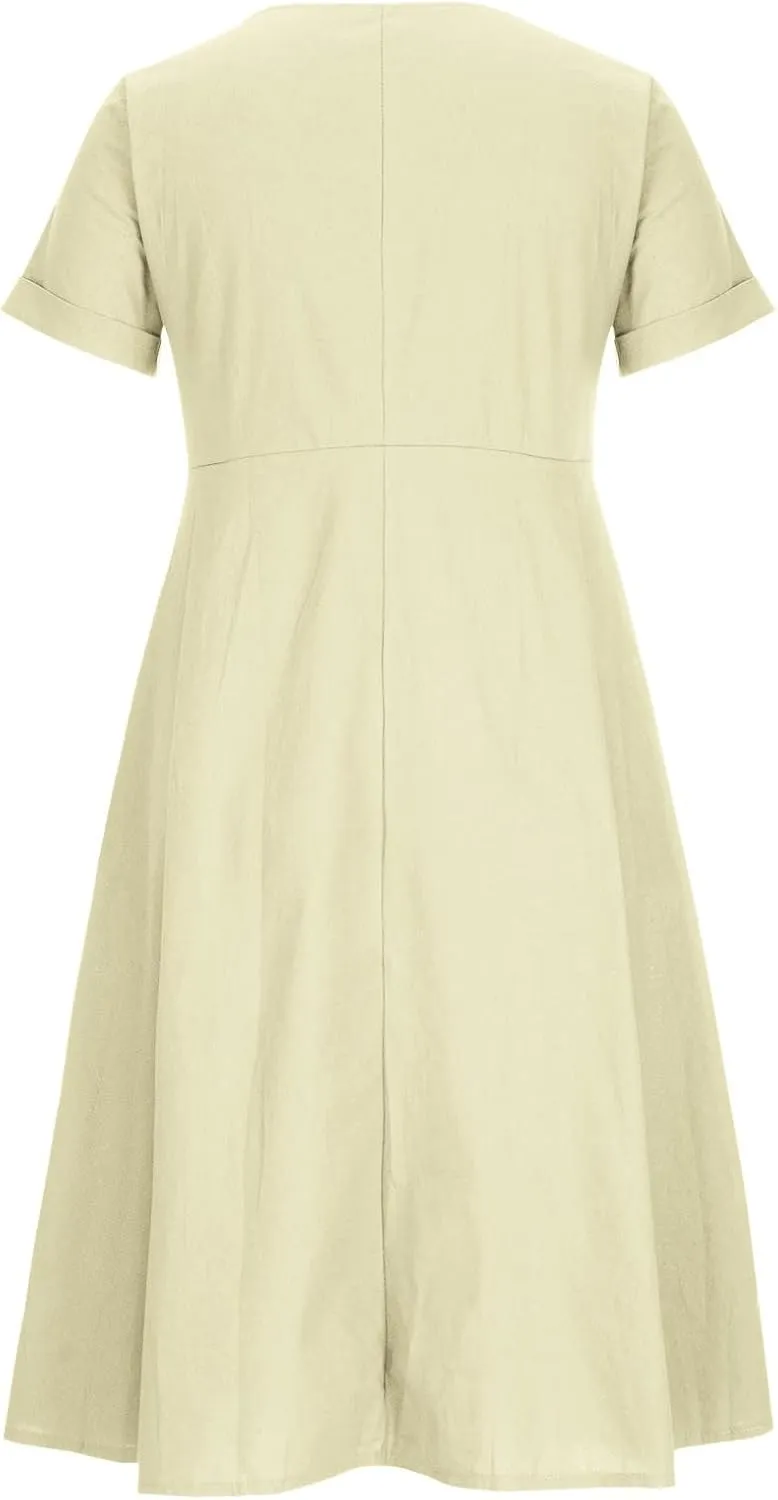Summer Dresses for Women 2025 Casual Plus Size Short Sleeve V Neck Midi Dresses Spring Beach Vacation Outfits
