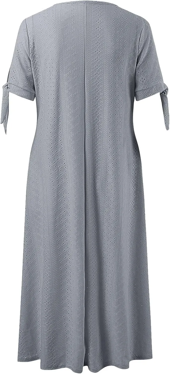 Summer Dresses for Women 2025 Loose Beach Vacation Flowy Dress Casual Crew Neck Short Sleeve Sundress with Pocket