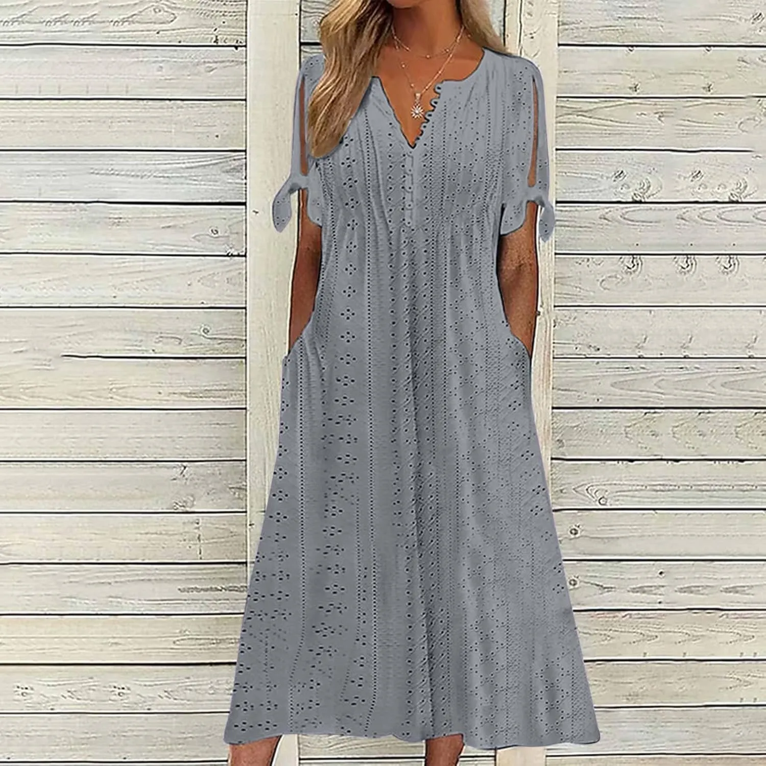 Summer Dresses for Women 2025 Loose Beach Vacation Flowy Dress Casual Crew Neck Short Sleeve Sundress with Pocket