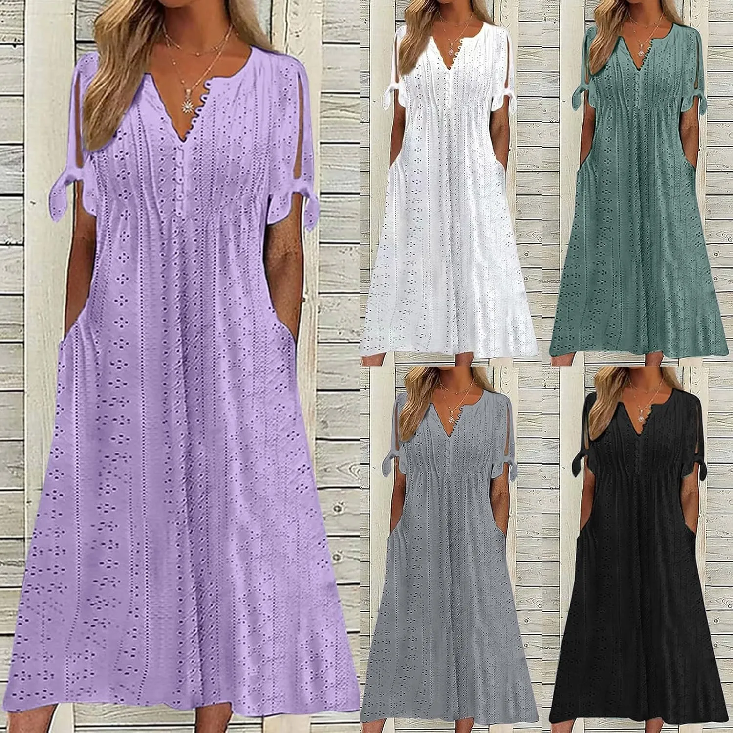 Summer Dresses for Women 2025 Loose Beach Vacation Flowy Dress Casual Crew Neck Short Sleeve Sundress with Pocket