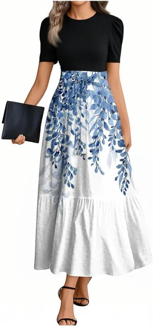 Summer Dresses for Women 2025 Short Sleeve Floral Long Dress Elegant Party Cocktail A Line Flowy Maxi Dress