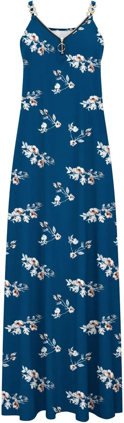 Summer Dresses for Women Casual Beach Spaghetti Strap Maxi Long Dress Sleeveless Sun Dresses Trendy Vacation Clothes
