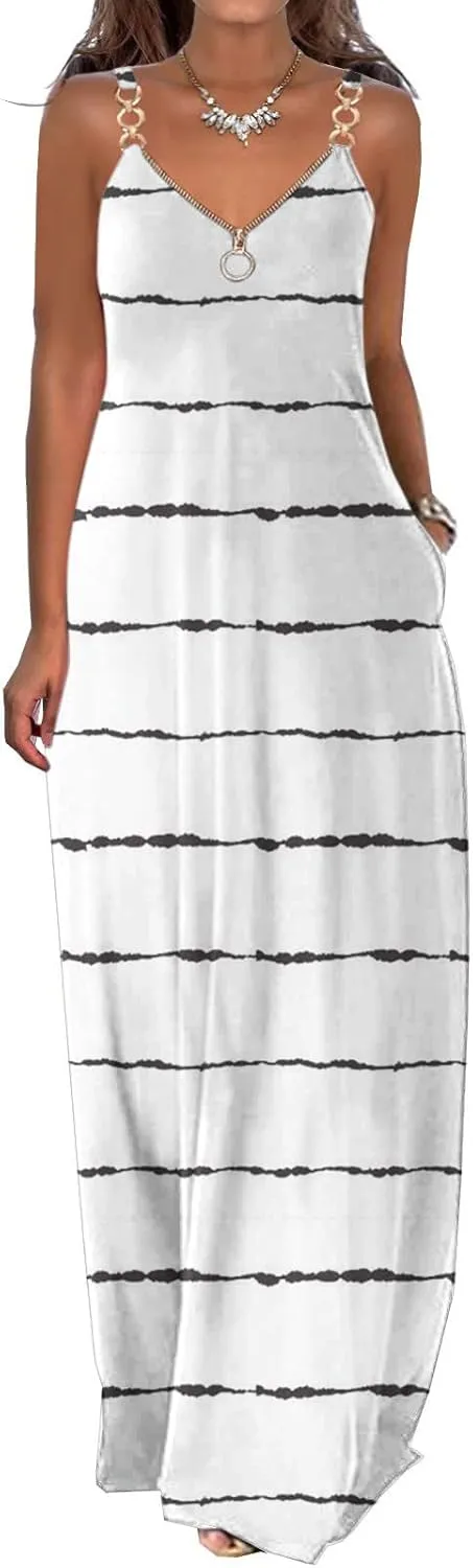 Summer Dresses for Women Casual Beach Spaghetti Strap Maxi Long Dress Sleeveless Sun Dresses Trendy Vacation Clothes