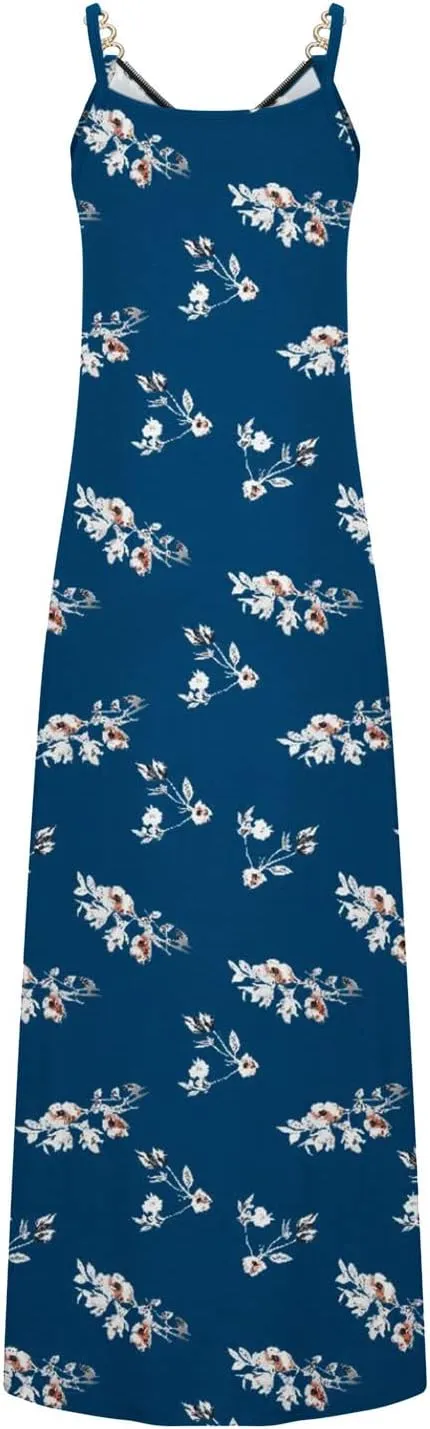 Summer Dresses for Women Casual Beach Spaghetti Strap Maxi Long Dress Sleeveless Sun Dresses Trendy Vacation Clothes
