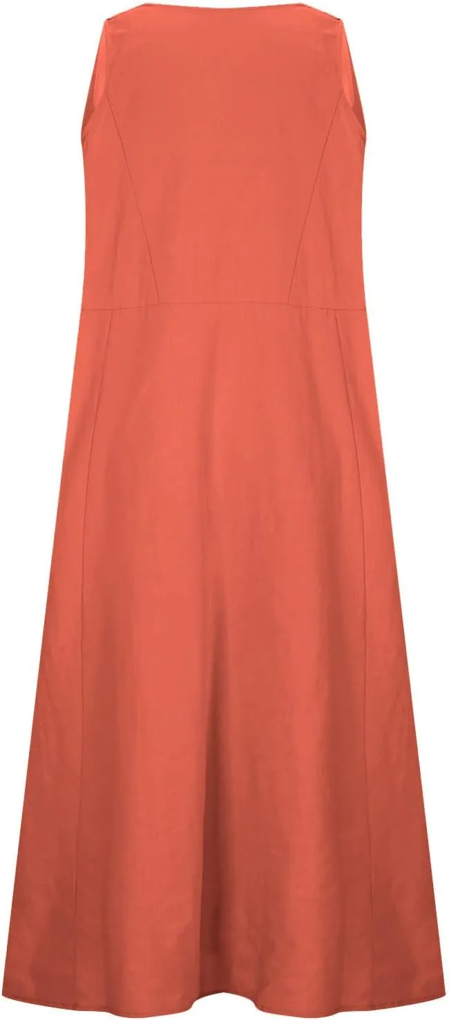 Summer Dresses for Women Casual Sleeveless Cotton Linen Elegante Maxi Dress Plus Size Floral Sundresses with Pockets
