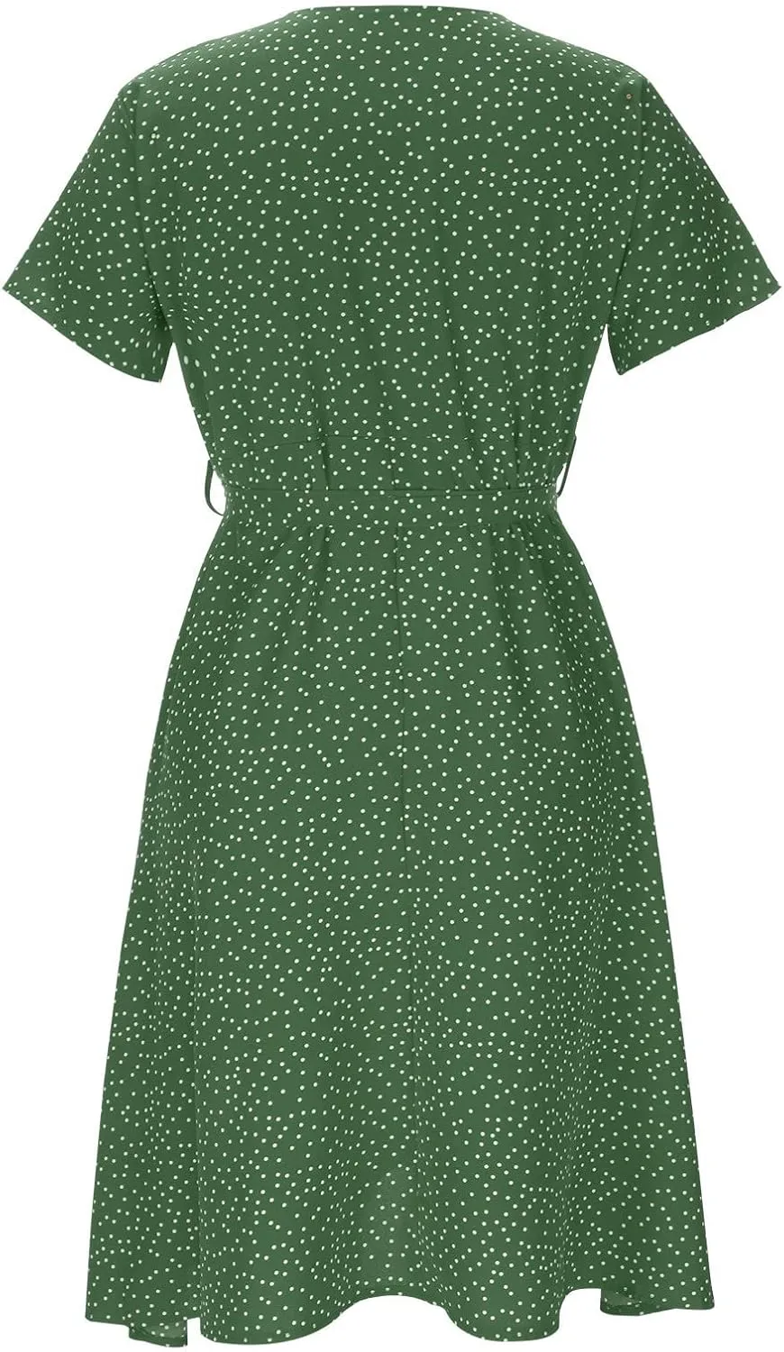 Summer Dresses for Women Floral Boho Dress Beach Casual Mid Length Dress Short Sleeve Flowy Elegant Midi Dresses