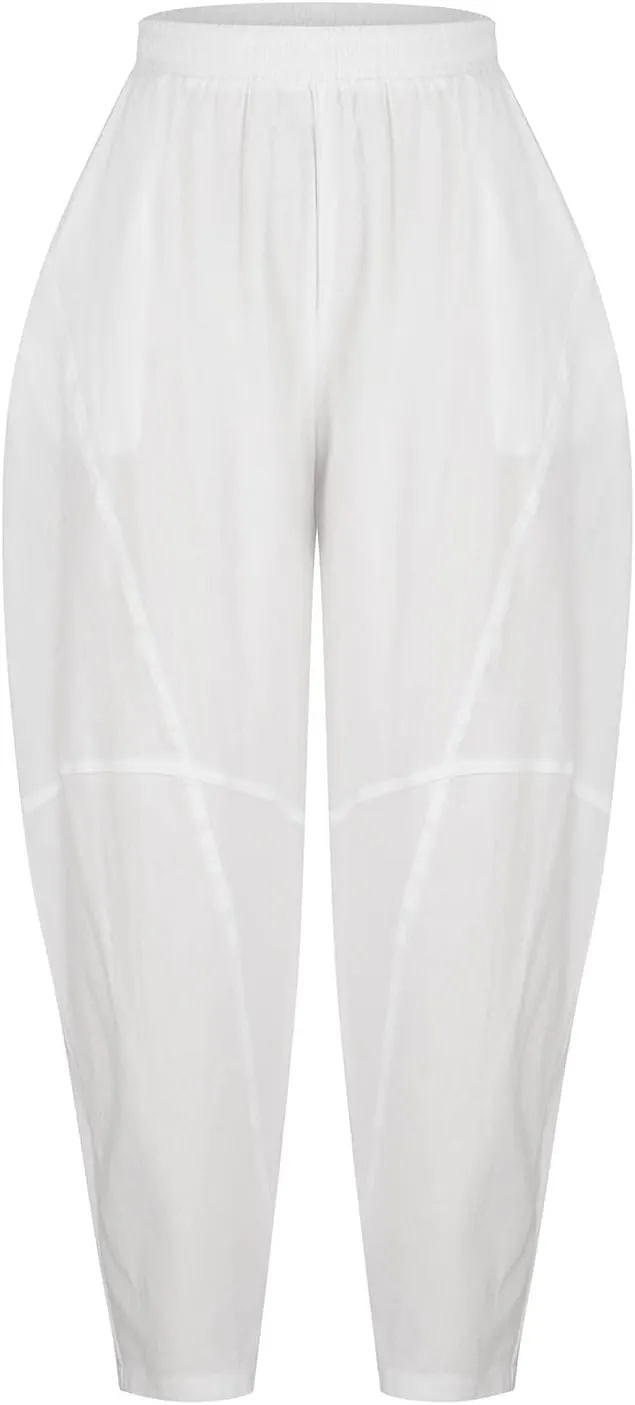 Summer Linen Harem Pants Womens Baggy Drop Crotch Boho Wide Leg Lantern Trousers Aladdin Bohemian Beach Yoga Pants