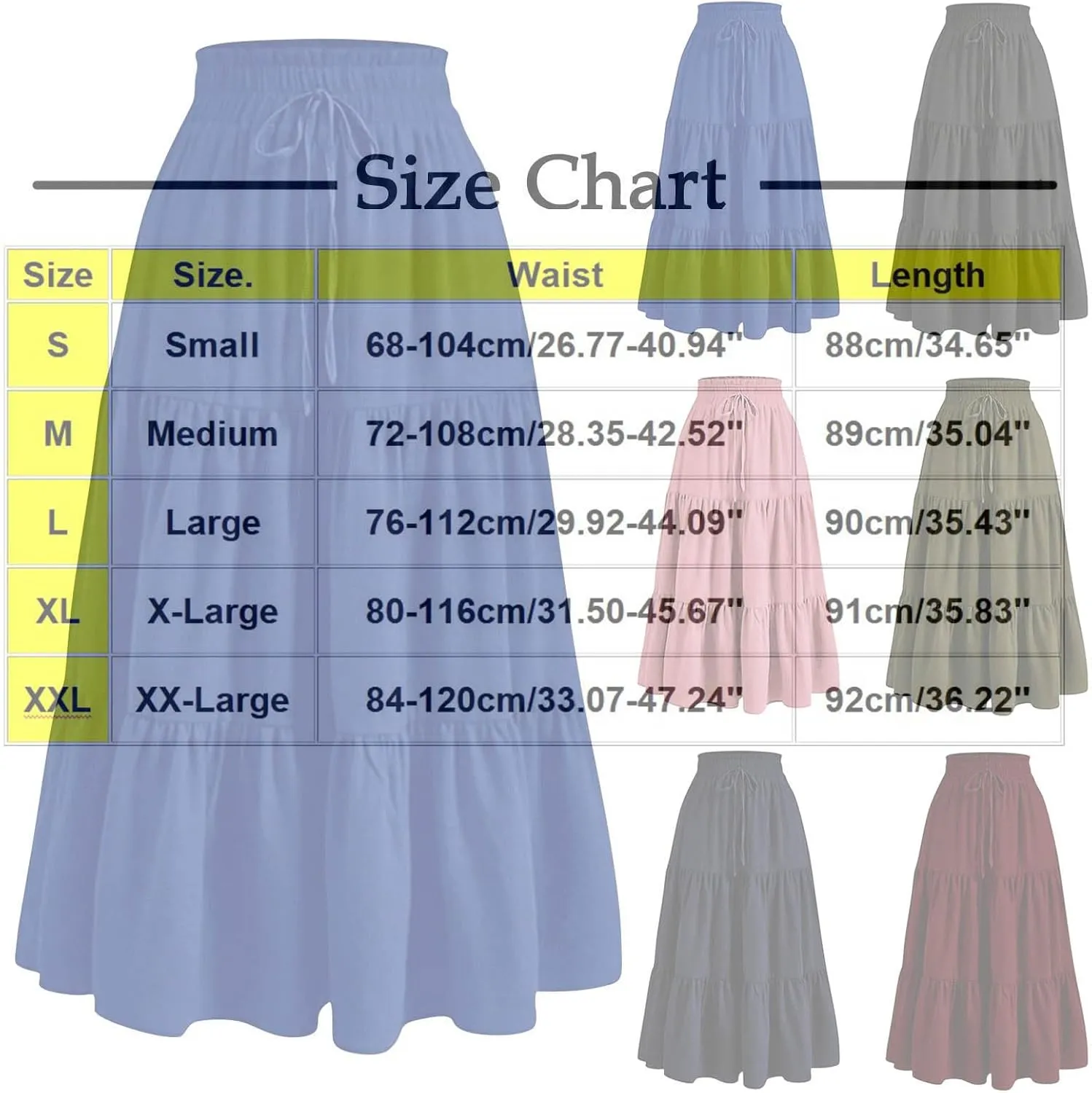 Summer Long Skirts for Women Casual Drawstring High Waist Lightweight Tiered Flowy Pleated Skirts with Pocket