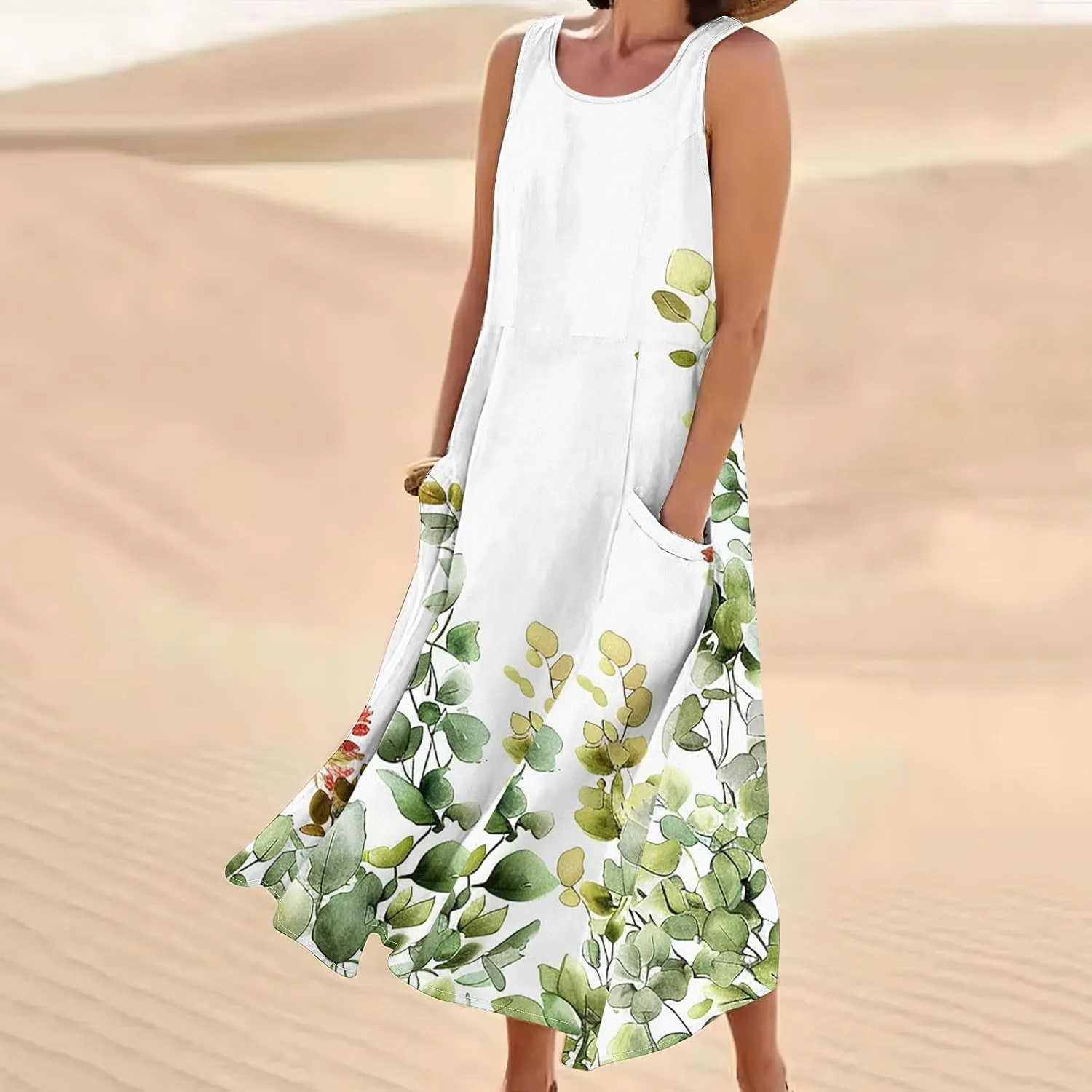 Summer Maxi Dresses for Women 2025 Casual Cotton Linen Floral Dress Spring Plus Size Elegante Beach Dress with Pockets