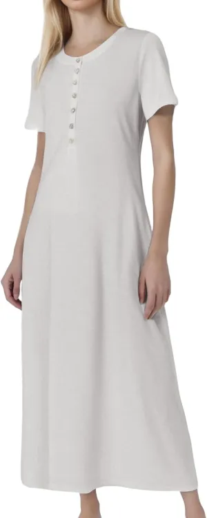 Summer Maxi Dresses for Women Flowy Short Sleeve Floral Crewneck Button Slim Fit A-Line Long Dress with Pockets