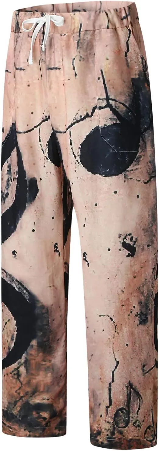 Summer Pants for Men Fashion Tropical Print Pants Elastic Waist Loose Trousers Athletic Joggers Mens Dance Pants