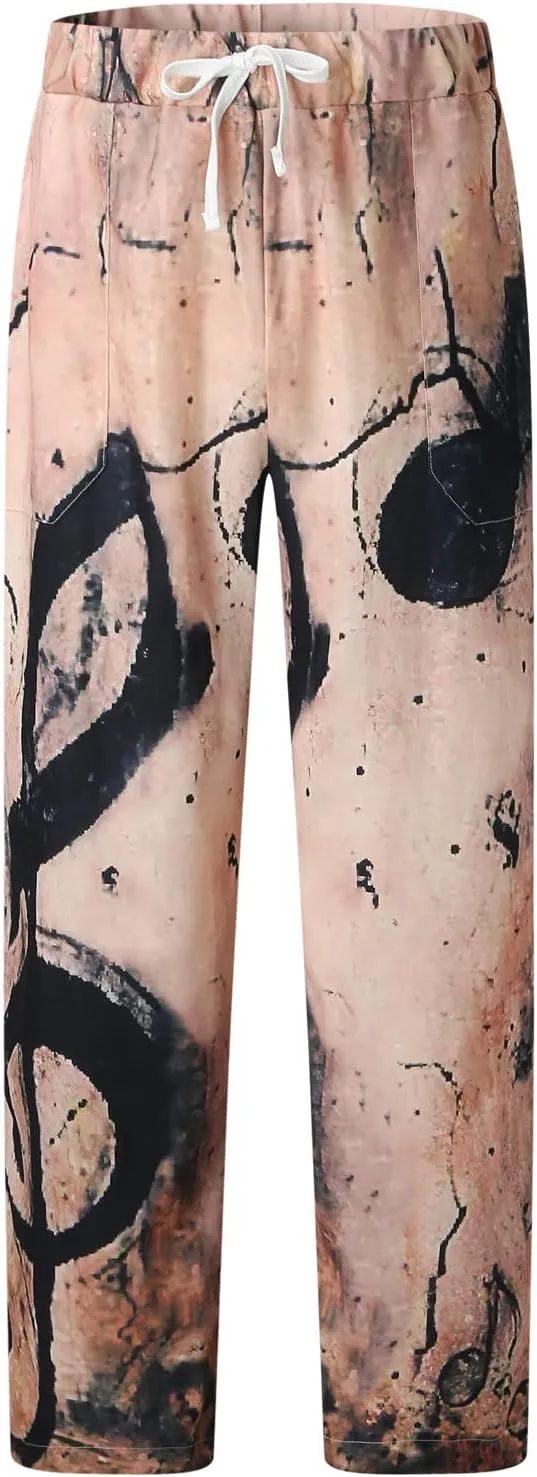 Summer Pants for Men Fashion Tropical Print Pants Elastic Waist Loose Trousers Athletic Joggers Mens Dance Pants