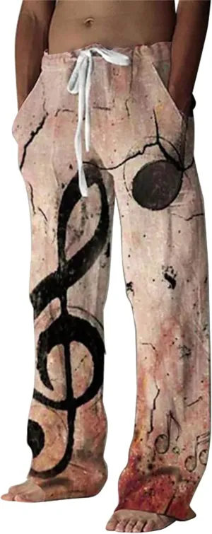 Summer Pants for Men Fashion Tropical Print Pants Elastic Waist Loose Trousers Athletic Joggers Mens Dance Pants