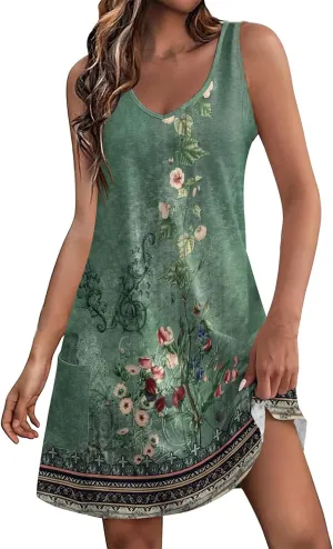 Sundresses for Women 2025 Boho Beach Loose Vacation Sun Dress Resort Wear V-Neck Travel Dress Casual Vacation Outfits