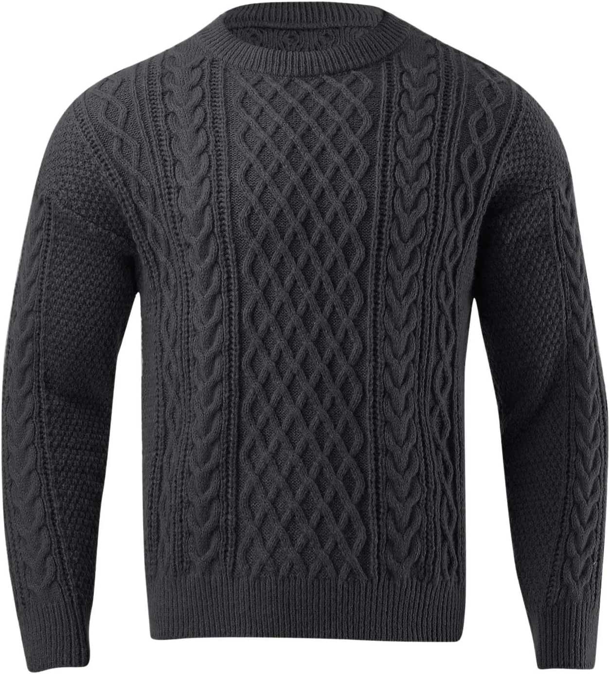 SUWBMHWE Men's Long Sleeve Cable Knit Pullover Sweater Fisherman Twist Patterned Crewneck Casual Tops Sweater